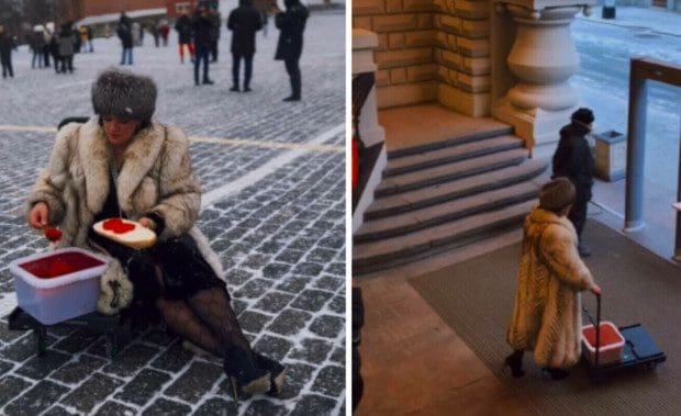 A Russian woman was arrested for a slice of red caviar on Red Square in front of the Kremlin